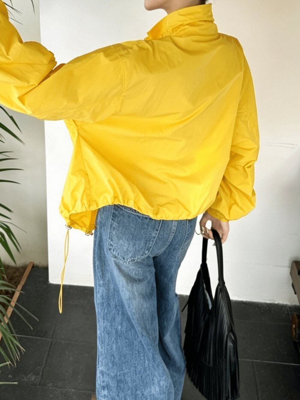 Yellow Casual Women's Loose Fit Short Zip Funnel Collar Lightweight Jacket - Picture 2 of 8